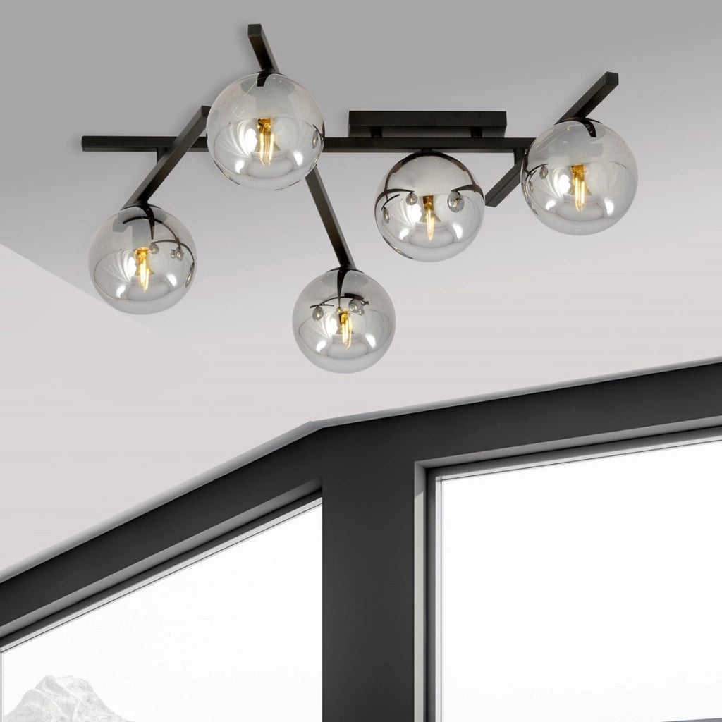 Lampada a sospensione SMART in acciaio nero e vetro grafite