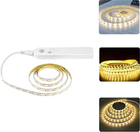 Striscia LED senza colore con sensore di movimento - 2 Metri - Luce calda bianca - Autoadesiva e impermeabile per cucina o armadio
