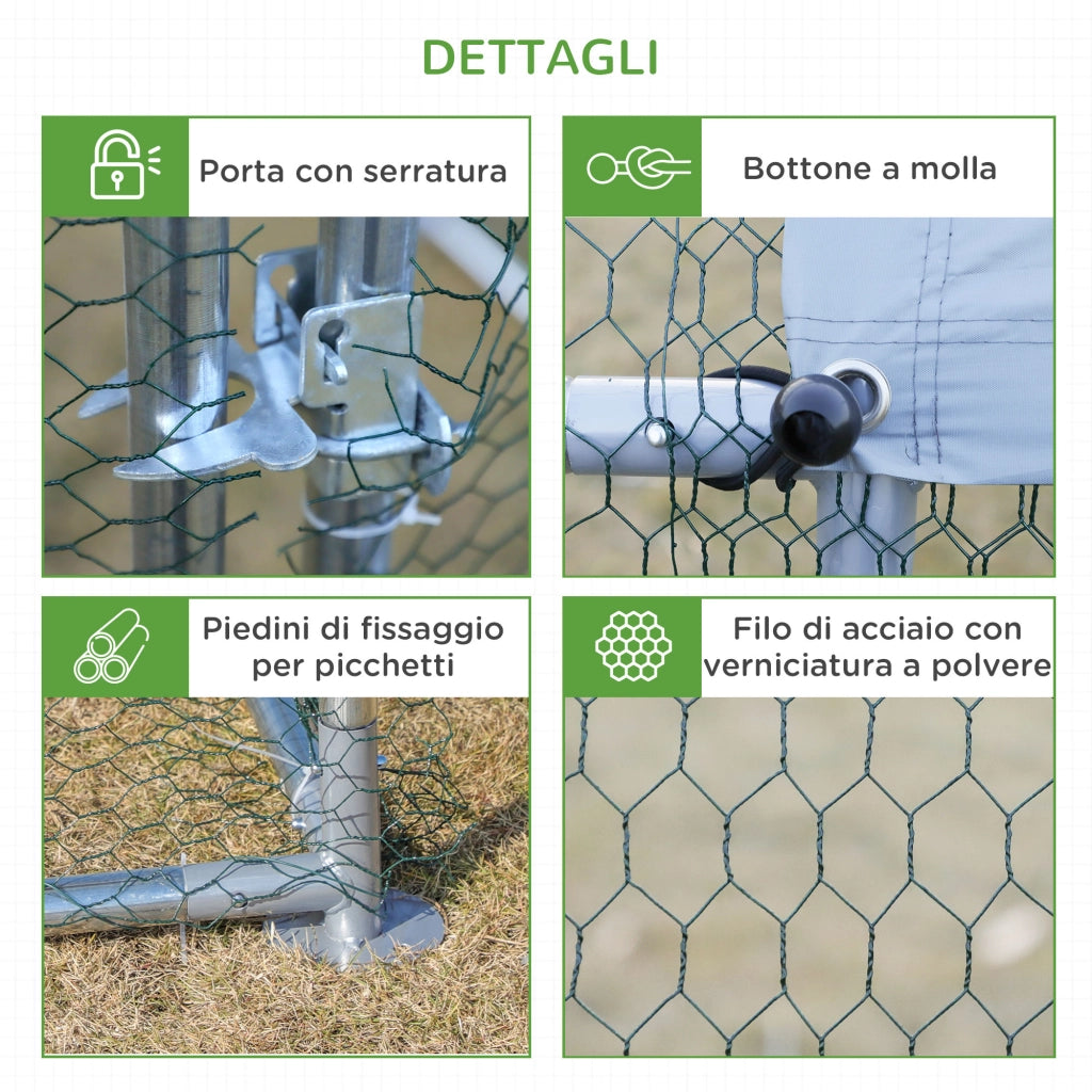 Easycomfort Pollaio per Galline da Esterno in Metallo con Copertura in Tessuto Oxford, 300x400x195 cm, Argento