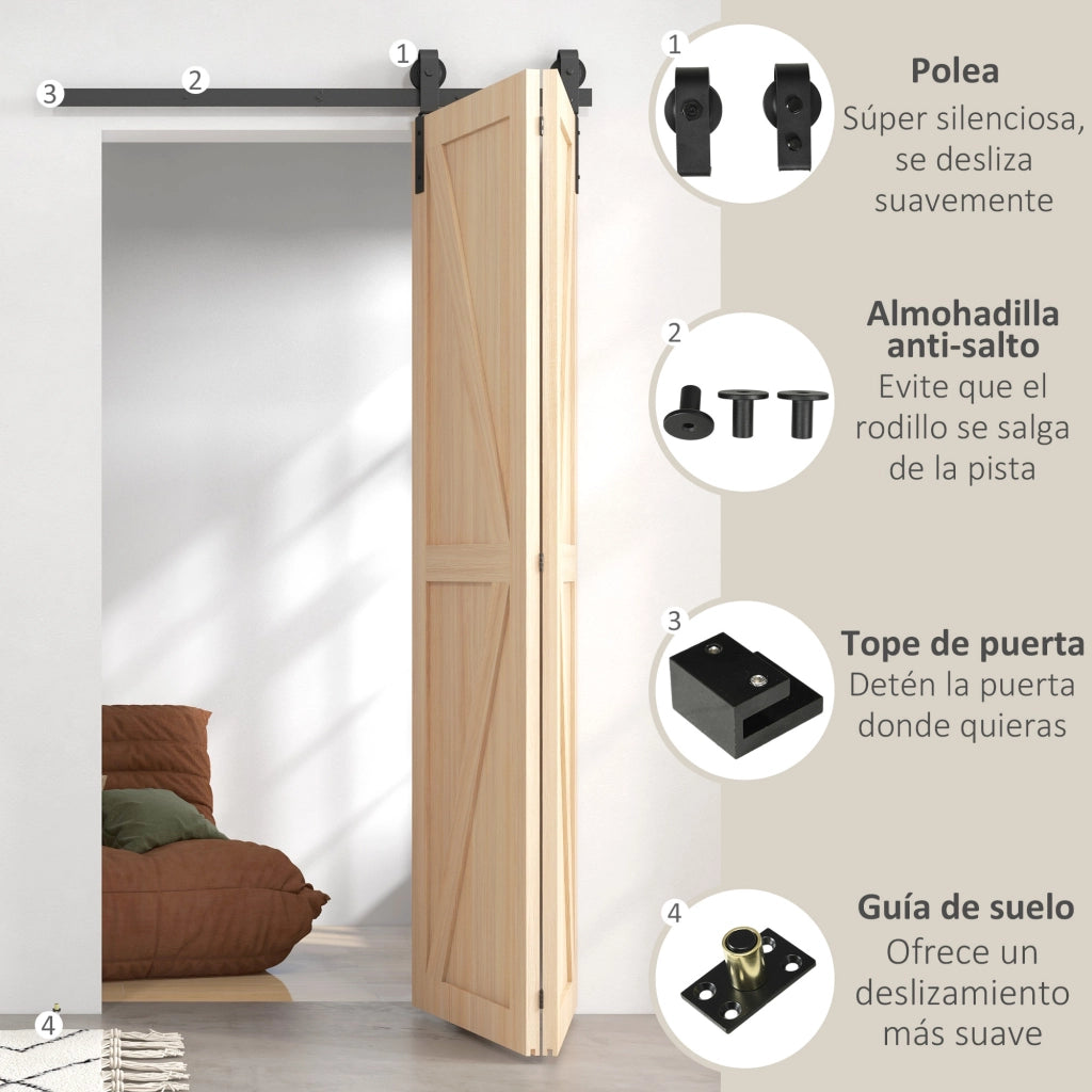 Kit Porta Scorrevole a Pannello Pieghevole per 2 Ante ¨C Zephmum ¨C Nero 122 cm