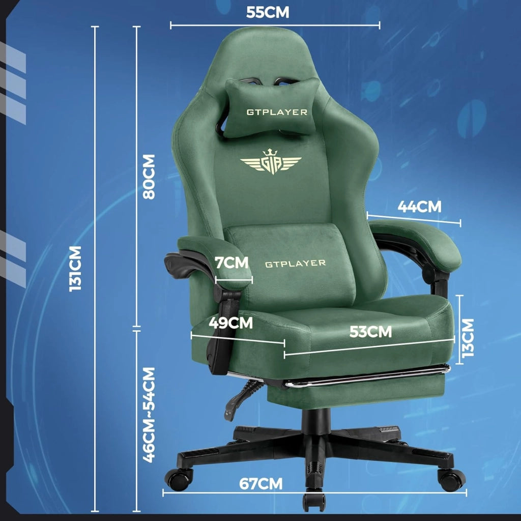 Sedia da gioco, traspirante, sedia da ufficio, ergonomica, in tessuto di alta qualità, ergonomica, schienale regolabile a 160°, poggiapiedi estraibile, carico 180 kg,verde