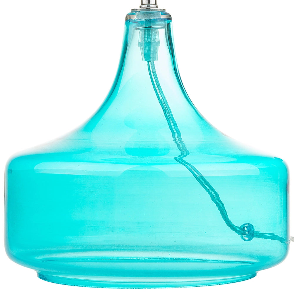 Lampada da Tavolo Turchese e Bianco con Base in Vetro Trasparente Paralume Tamburo in Poliestere Design Moderno