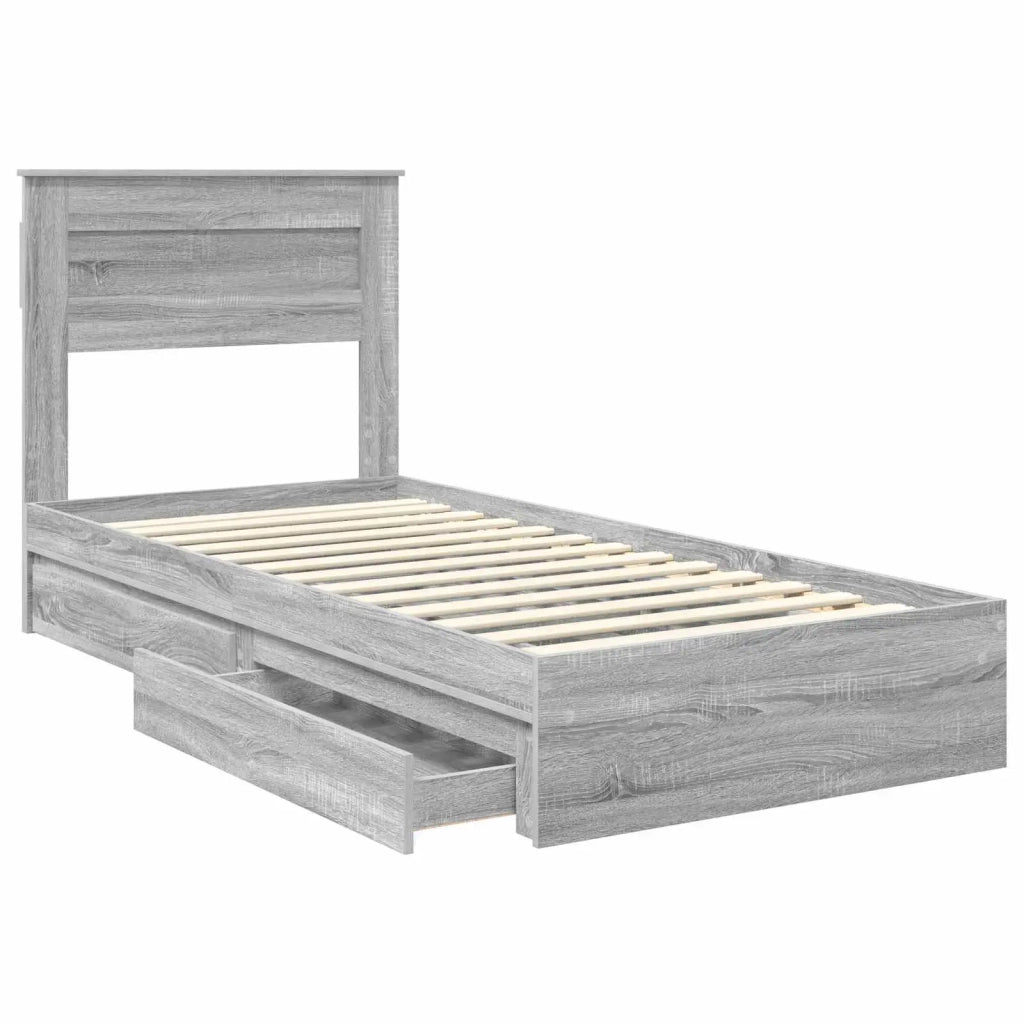 Letto con Contenitore con testiera Grigio Sonoma 75 x 190 cm