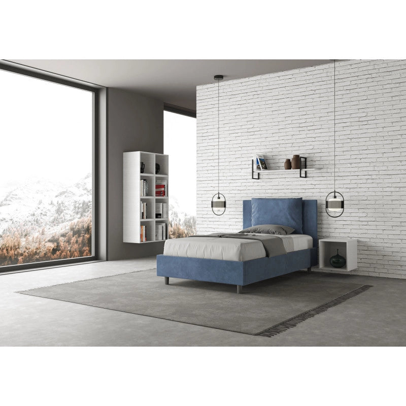 Letto imbottito Piazza e mezzo 110x190 cm Antea - Senza rete,Microfibra,Blu