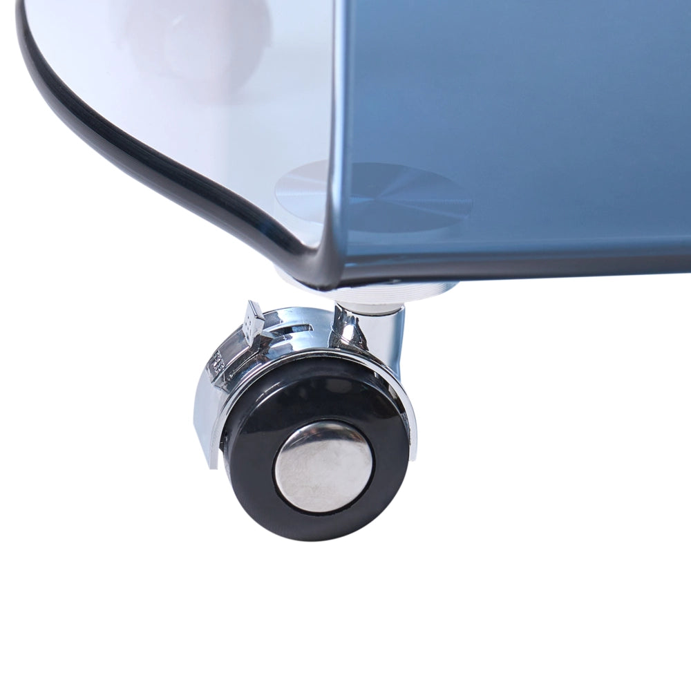 Tavolino blu in vetro temperato 57 x 45 cm con ruote Stile minimalista Soggiorno
