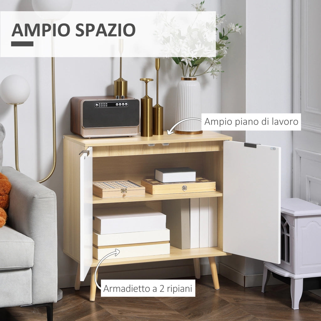 EasyComfort Mobile Multiuso Moderno in Truciolato e Legno di Pino con Ripiano Interno Regolabile su 3 Livelli, 77x35x77.5 cm
