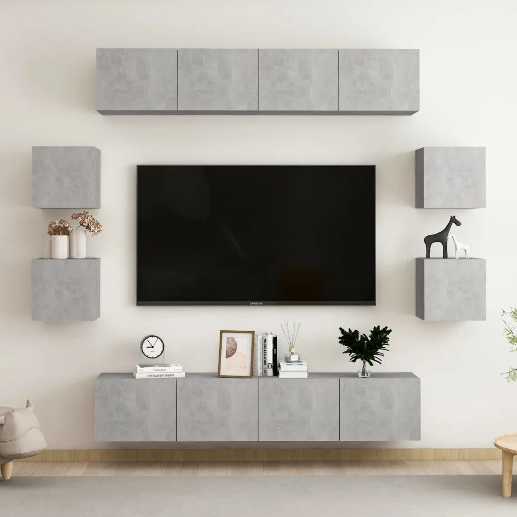 Set di Mobili Porta TV 8 pz Grigio Cemento in Legno Multistrato 3079068