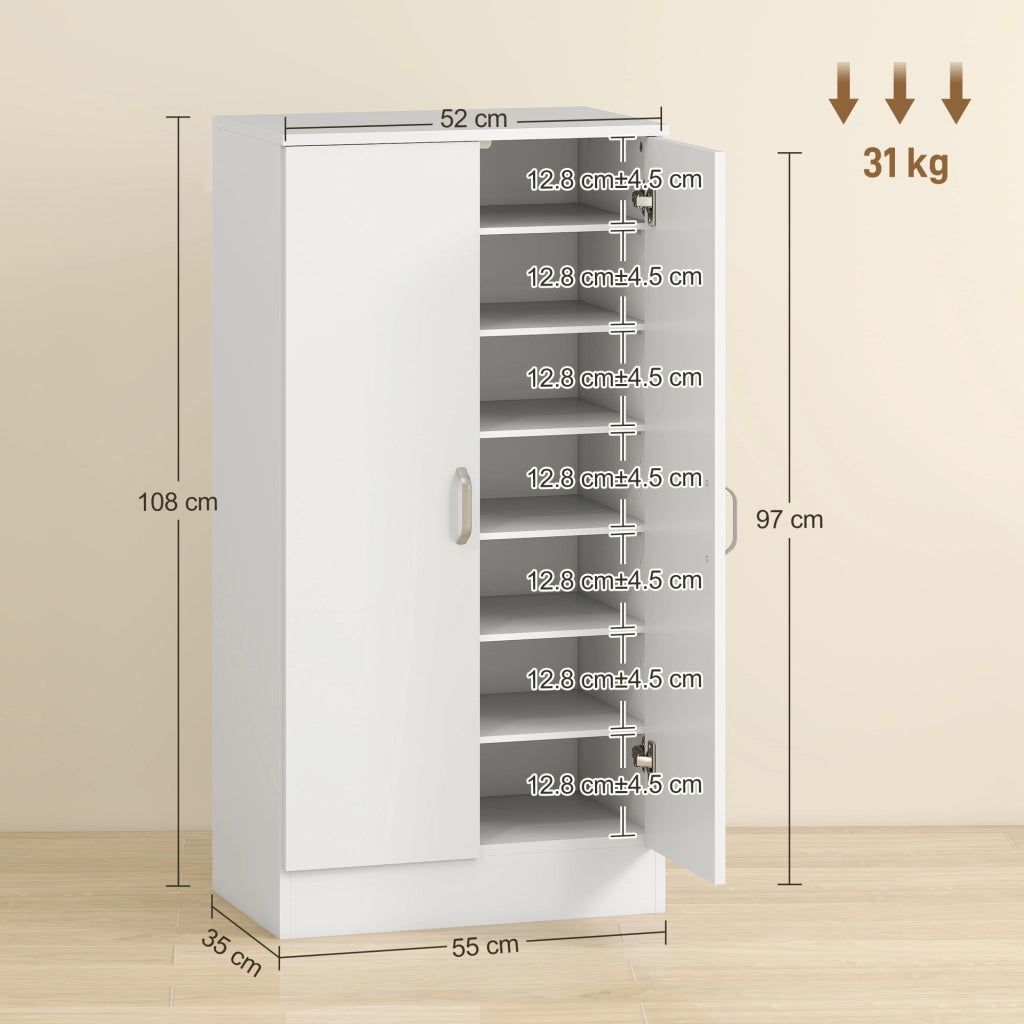 Armadio Scarpiera a 6 Ripiani Regolabili in Legno Bianco ¨C zephmum ¨C 55x35x108 cm