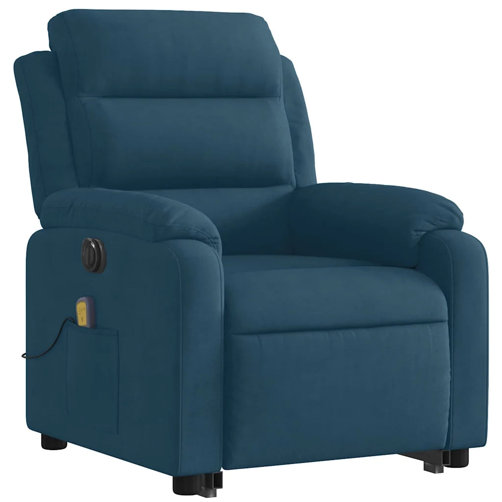 Poltrona Alzapersona Massaggi Elettrica Reclinabile Blu Velluto 3205135