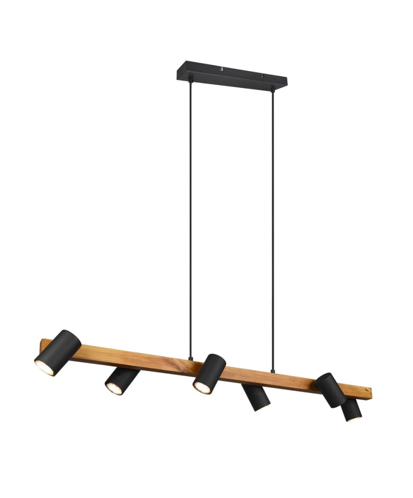 Lampadario Trio MARLEY nero/legno 6xGU10 Ø115 h150