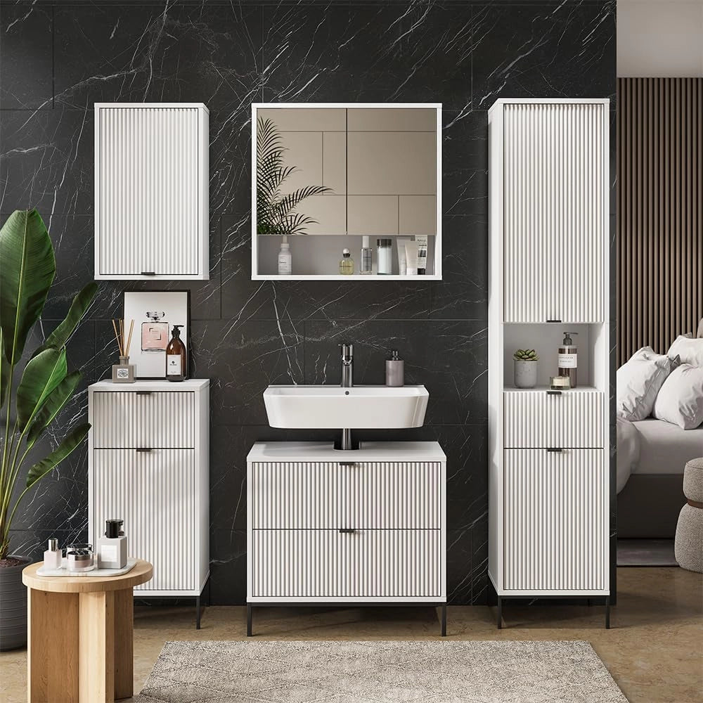 Mobile sottolavabo per bagno Eliza, Bianco, 70 x 63 cm Con 2 cassetti estraibili