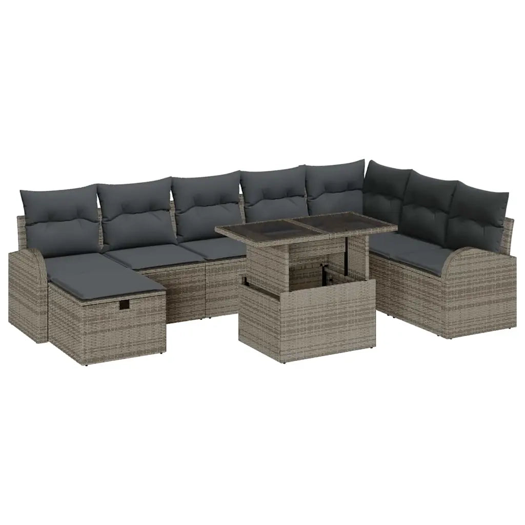 Set Divano da Giardino con cuscino 9 pcs Grigio Poly Rattan