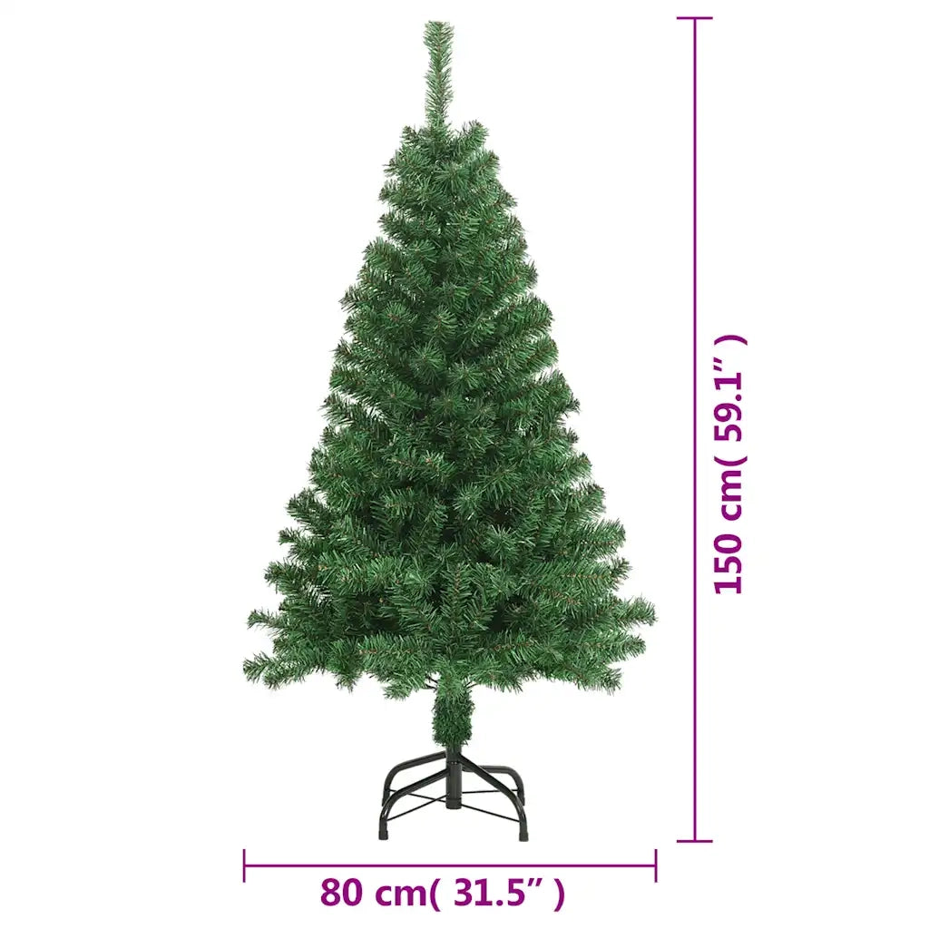 Albero di Natale Artificiale-Decorazioni natalizie con Rami Spessi Verde 150 cm PVC