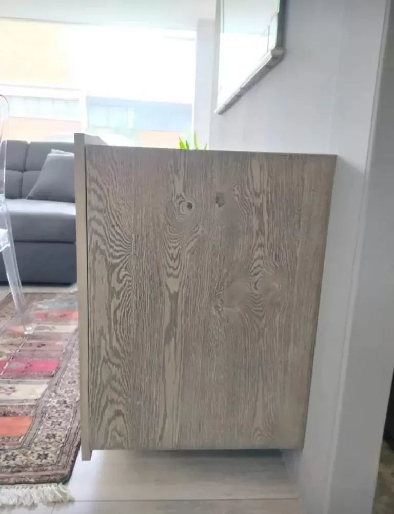 Madia credenza 3 ante rovere nodato finitura beton piedini in ferro l.198 p.50 h.81 (1626) - Mobili 2G