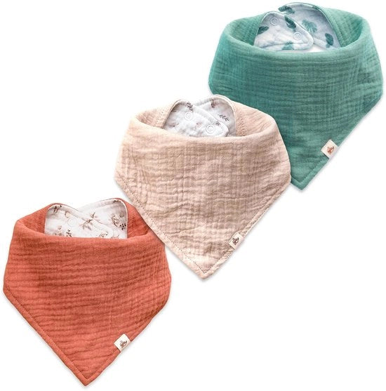 Set di 3 pezze per neonati - Mousseline - Ogni pezzo è reversibile e regolabile in dimensione - Foulard triangolare con disegno a tema pronto soccorso per neonati