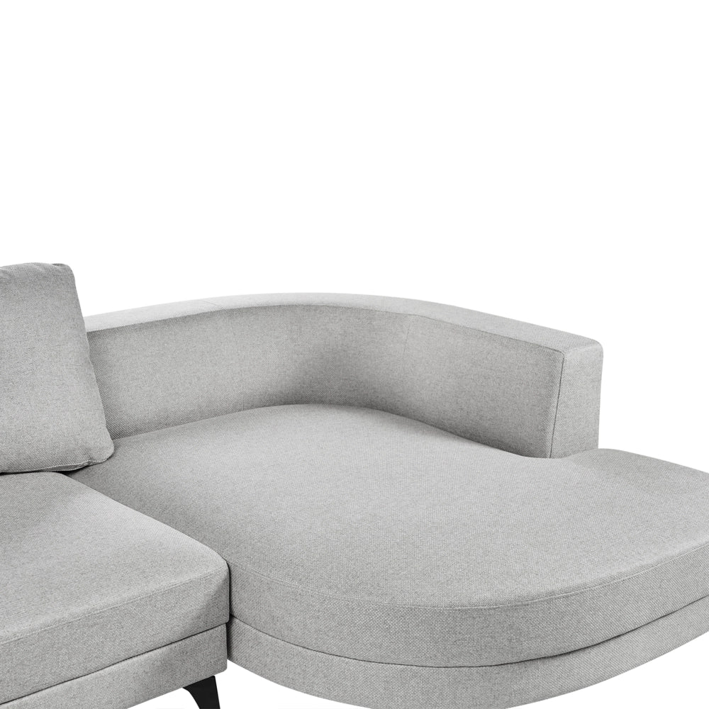 Divano angolare moderno con bracciolo sinistro Rivestimento in lino sintetico idrorepellente Gambe in ferro nero con cuscini grigio