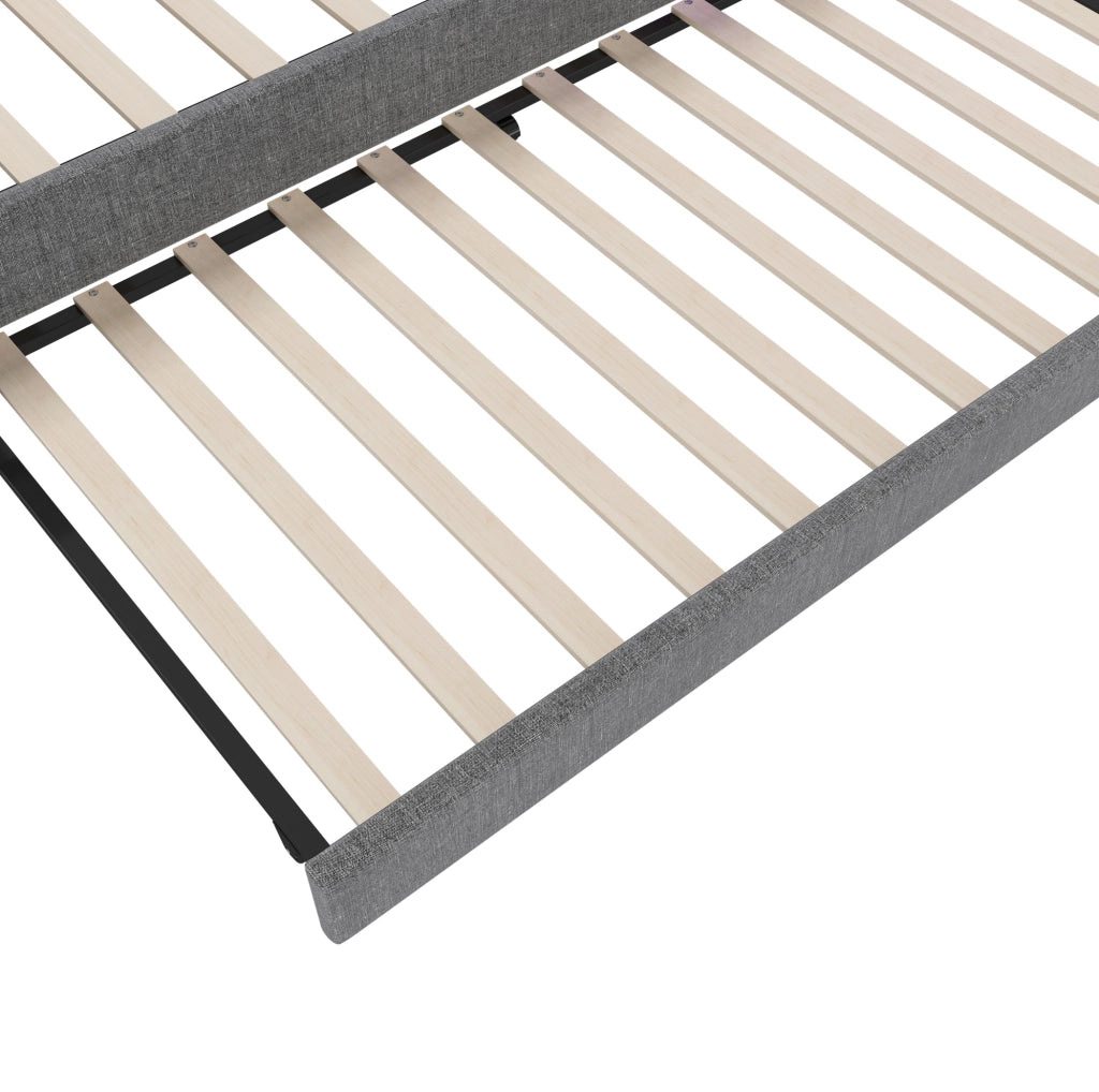 Letto Daybett 90x200 cm in lino e MDF grigio con divano letto estraibile, prese USB e LED multicolore