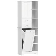 Armadietto da Bagno 60x28,8 x 171 cm conCesto Biancheria Inclinabile in MDF e Tessuto Bianco