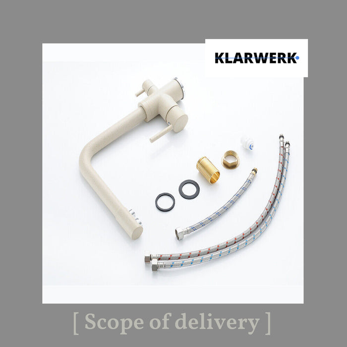 FELIX | Rubinetto per acqua potabile a 3 vie color beige sabbia | miscelatore da cucina ad osmosi in acciaio inossidabile | Filtro 3 connessioni