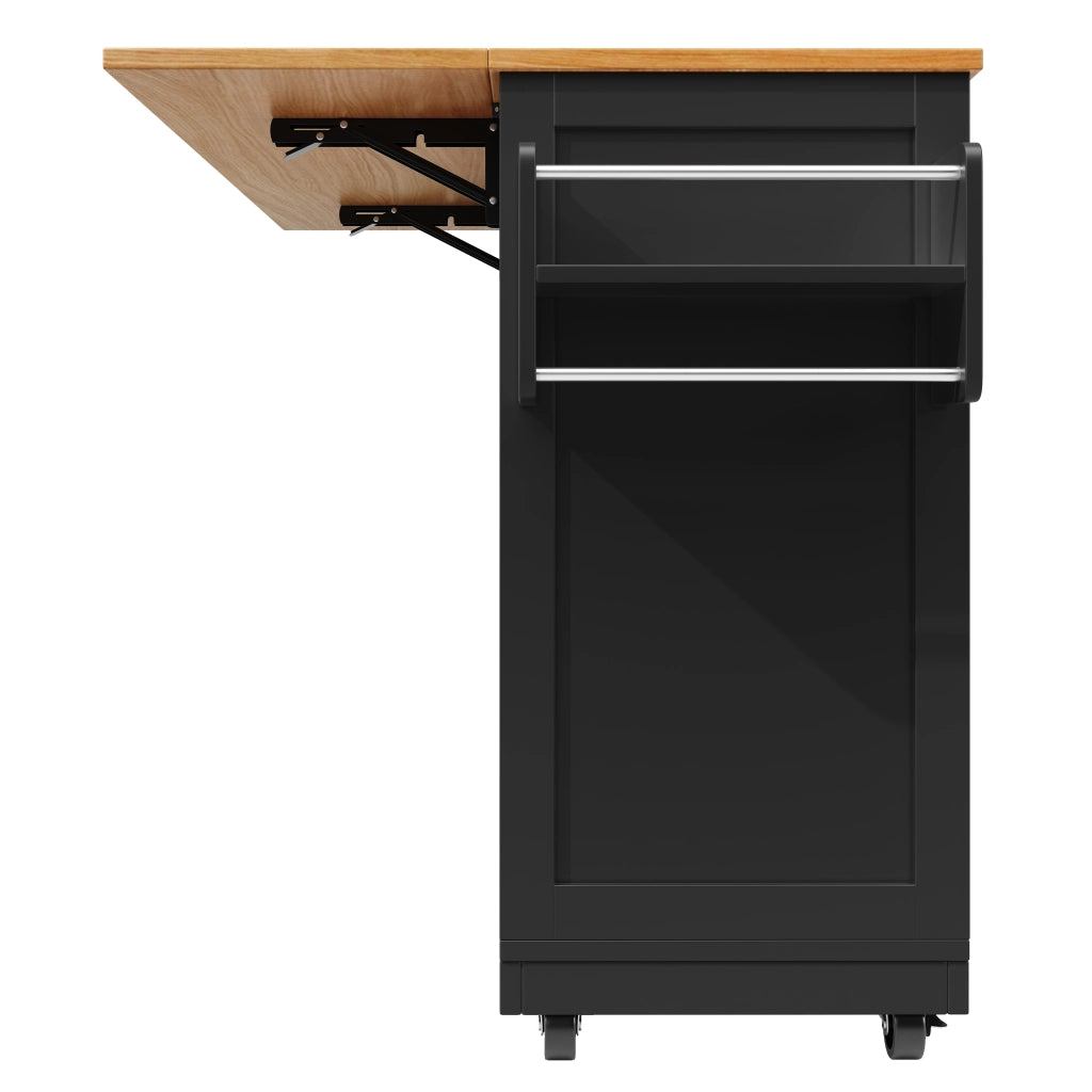 OKWISH Carrello da Cucina con 2 Ante e 1 Cassetto, Portaasciugamani, Portabottiglie e Ruote, per Cucina, Nero