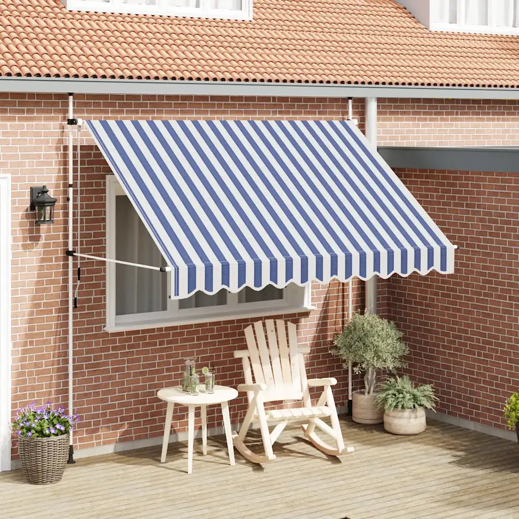 Tenda da Sole Retrattile Manuale 300 cm a Strisce Blu e Bianche 43222