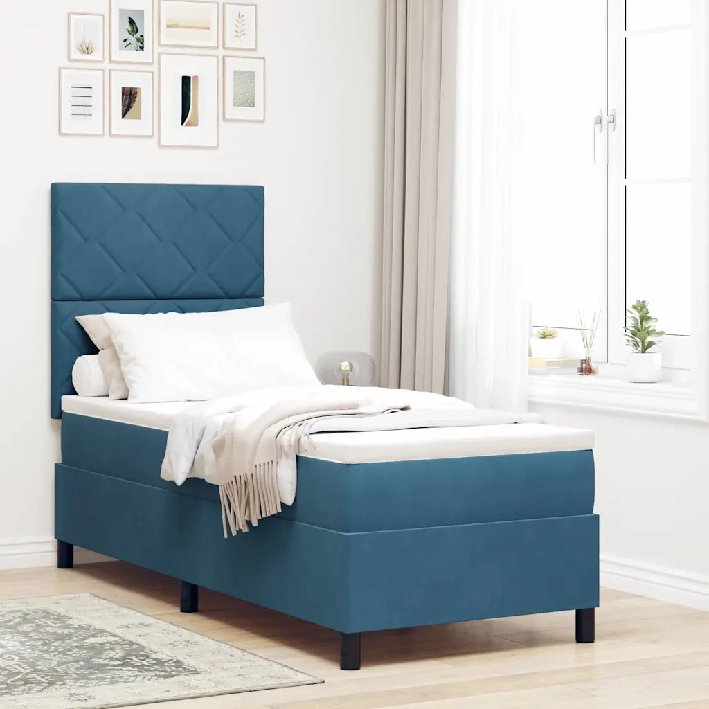 Letto a Sorgente LED con testiera Blu Scuro 80 x 200 cm Tessuto