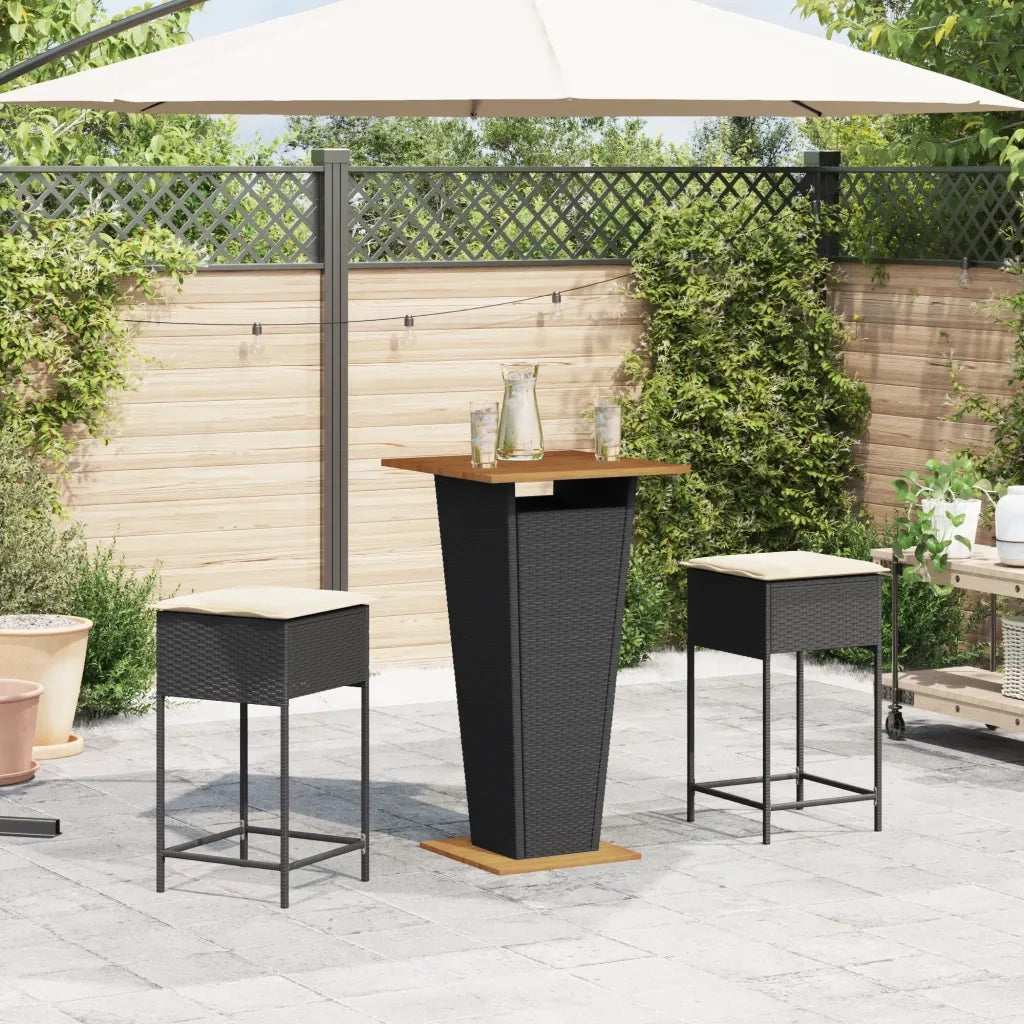 vidaXL Set Bar da Giardino 3 pz con Cuscini in Polyrattan Nero