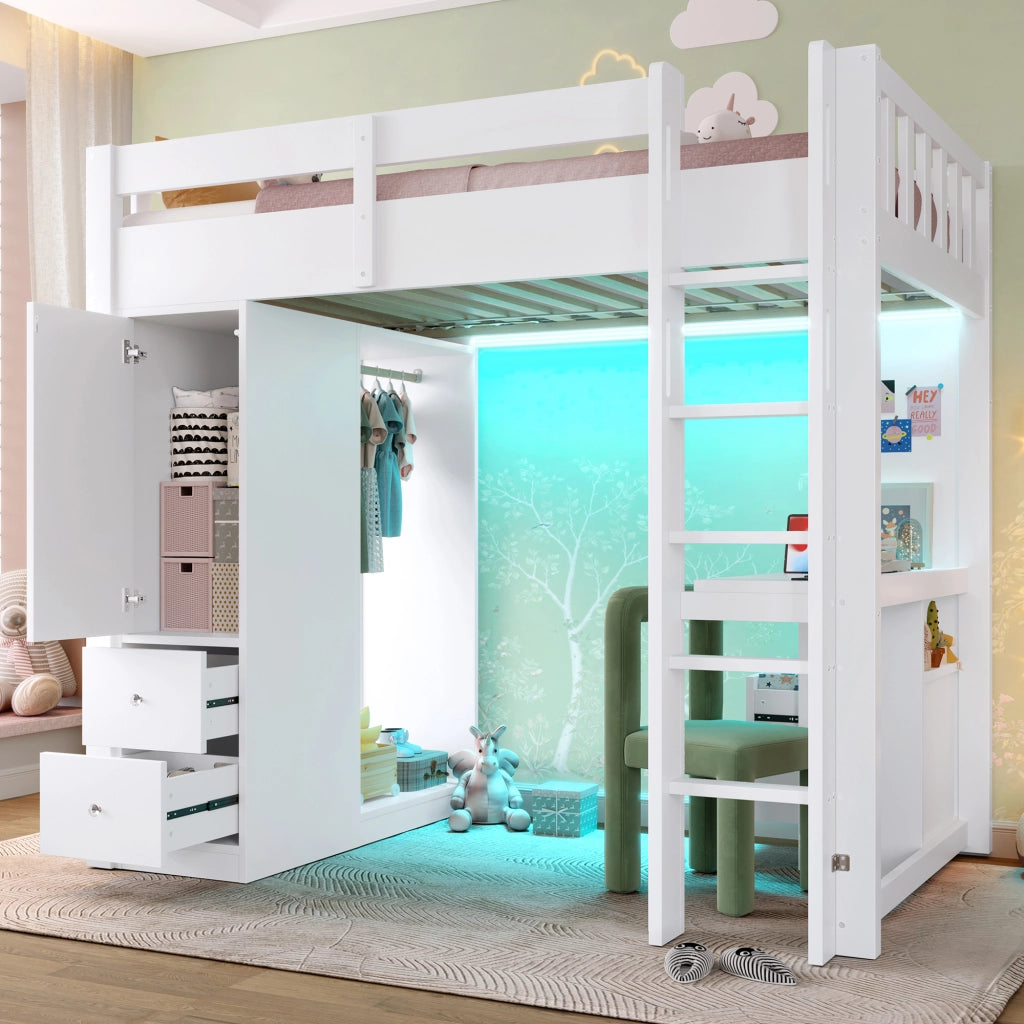 Letto a castello bianco con funzione scrivania sottostante 90x200 cm