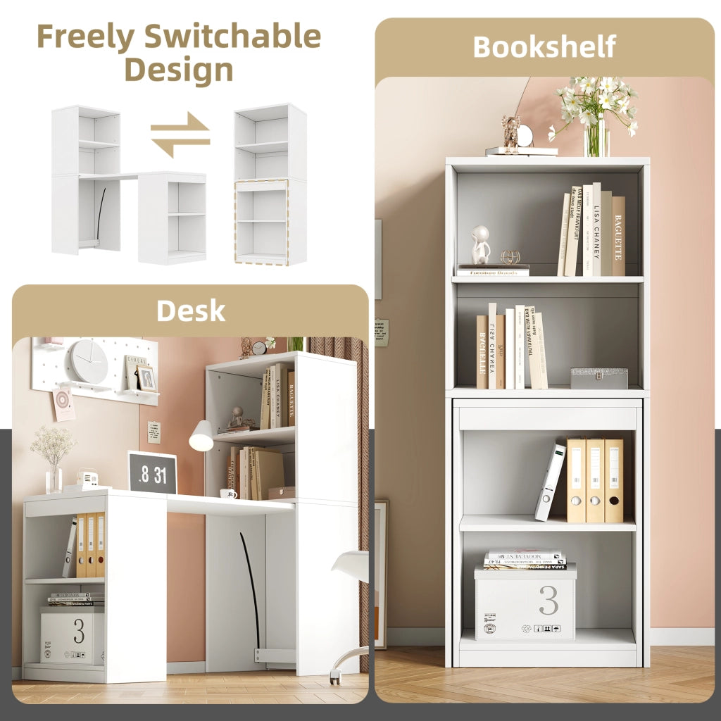 Scrivania Pieghevole con Armadio Integrato ¨C MINIMAL ¨C Bianco, 4 Ripiani, 130x51x137