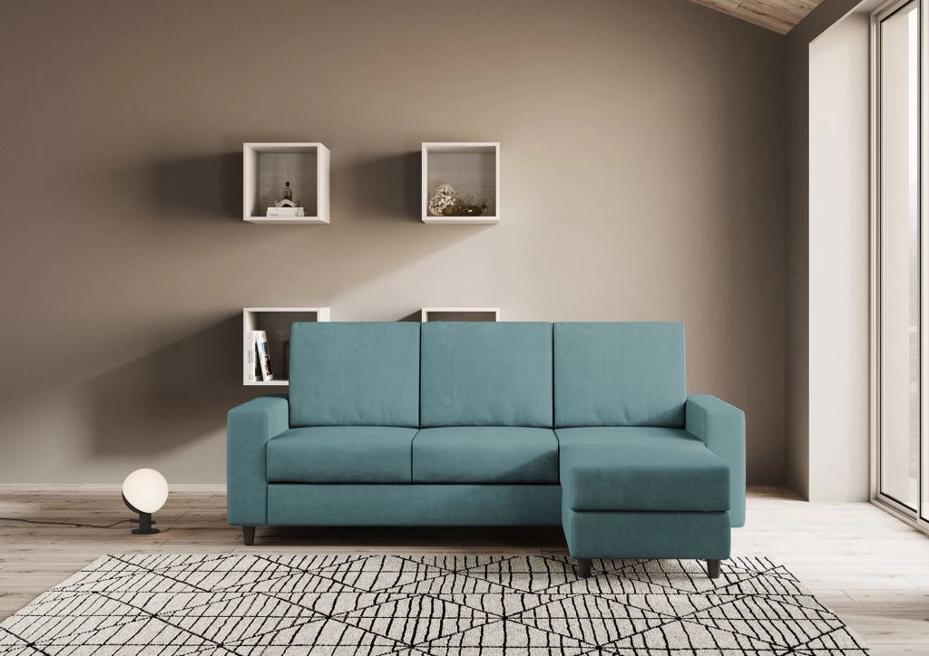 Divano sakar 3 posti (tre sedute da 60cm) + pouf misure esterne l.208 p.155 | petrolio - Mobili 2G