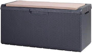 Scatola di stoccaggio con sedile e cuscino rimovibile per esterni - Polipropilene - 340 l - 123 x 54 x 59 cm - Antracite