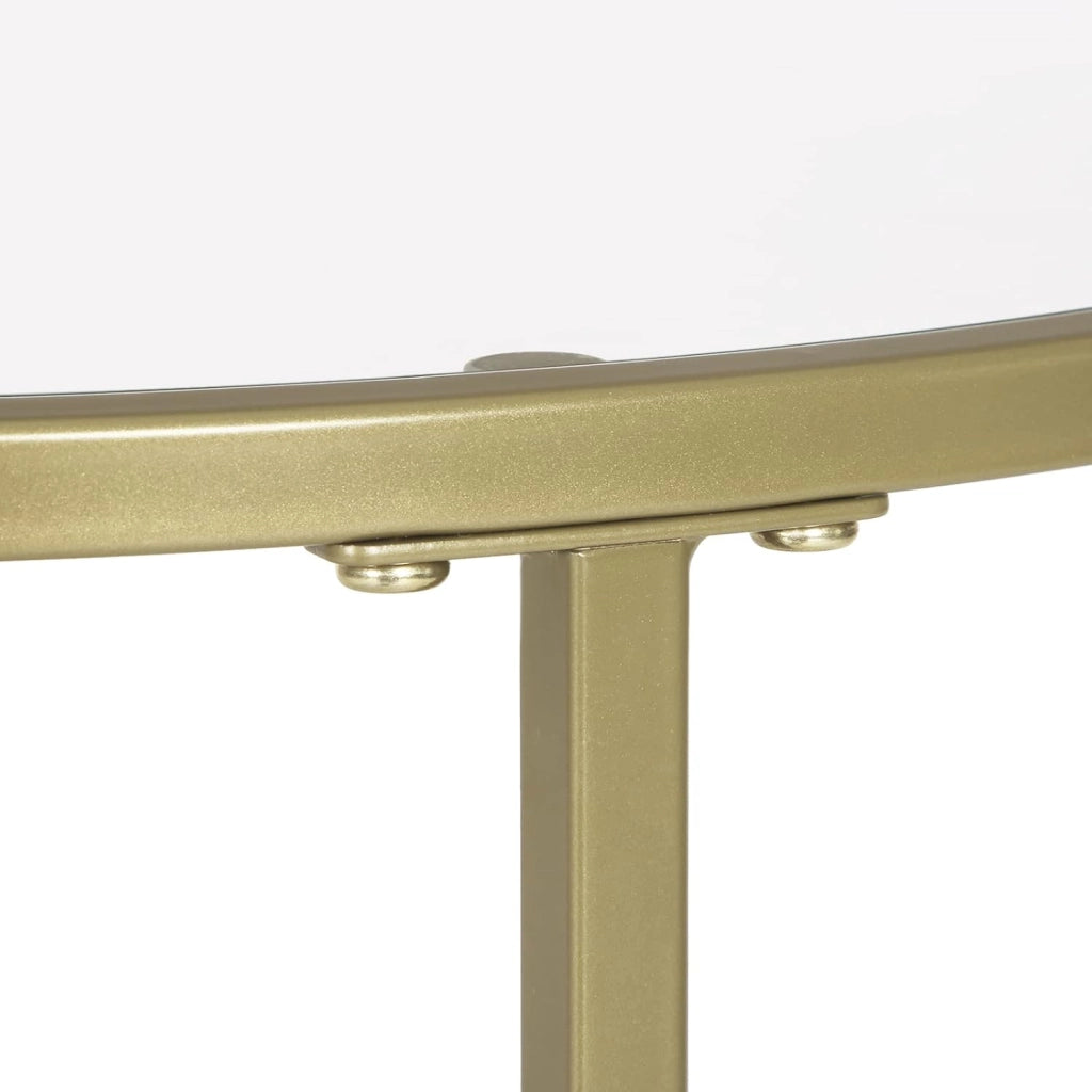 VASAGLE Tavolini Rotondi, Set di 2, Tavolini da Salotto, Tavolini da Divano, Piano in Vetro Temperato con Struttura in Metallo, Comodini, per Balcone, Dorato LCT628B01