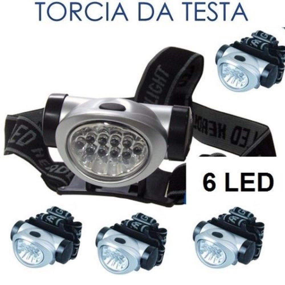 Trade Shop - Torcia Led Frontale Da Testa Luce Lampada Ricaricabile 6 Led Camping Caccia -