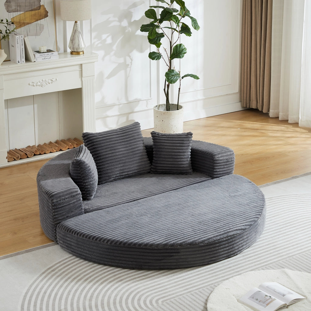 Divano Letto Rotondo 2 in 1 ¨C MINIMAL ¨C Tessuto, Braccioli con Tasche