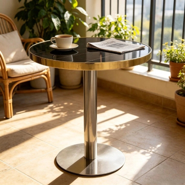 Tavolino da caffè rotondo con piano effetto marmo - per soggiorno - in MDF - nero
