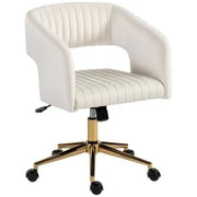 Sedia da Scrivania Girevole con Rivestimento in Velluto, Regolabile in Altezza con Funzione di Inclinazione, Bianco Crema