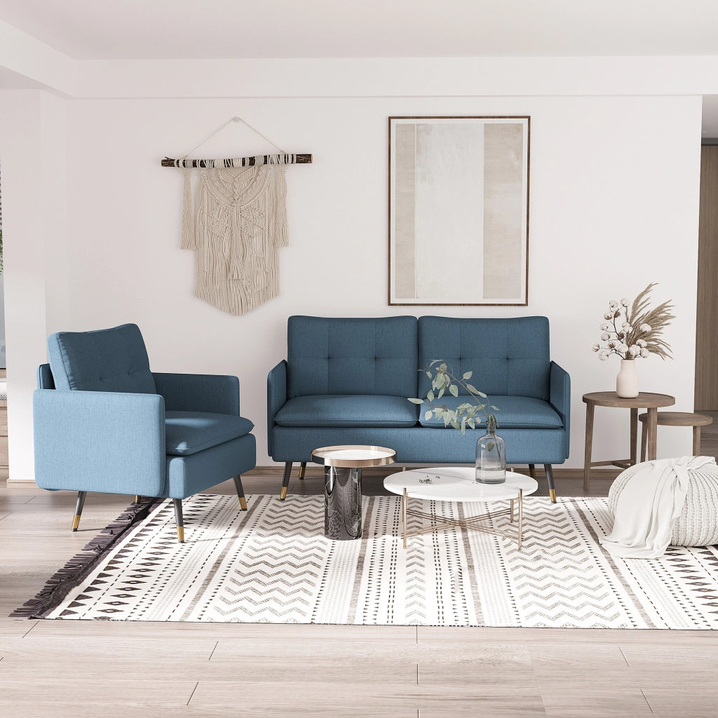 Poltrona Moderna ¨C zephmum ¨C Blu Tessuto Lino 72x70x80 cm