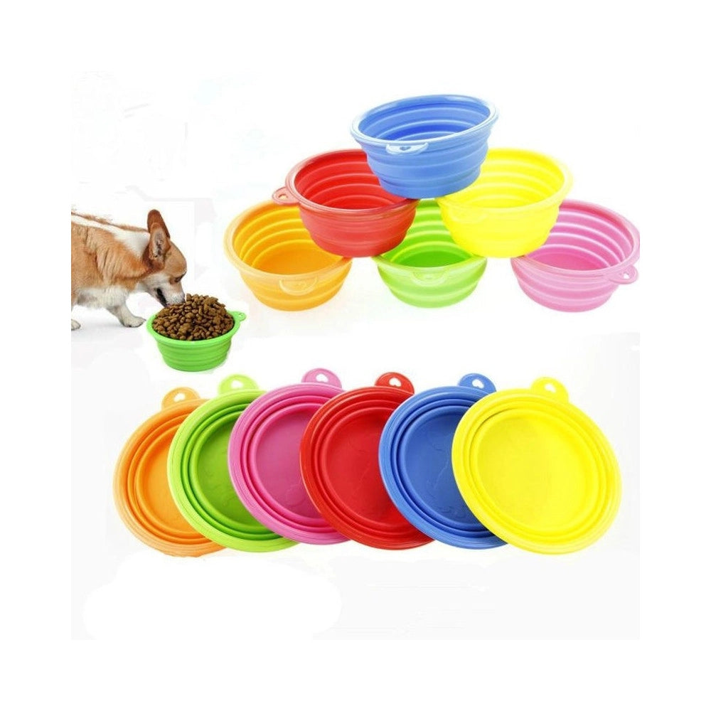 Trade Shop - Set 2 Pezzi Ciotole Pieghevole In Silicone Da Viaggio Scodella Per Cani Gatti Animali -
