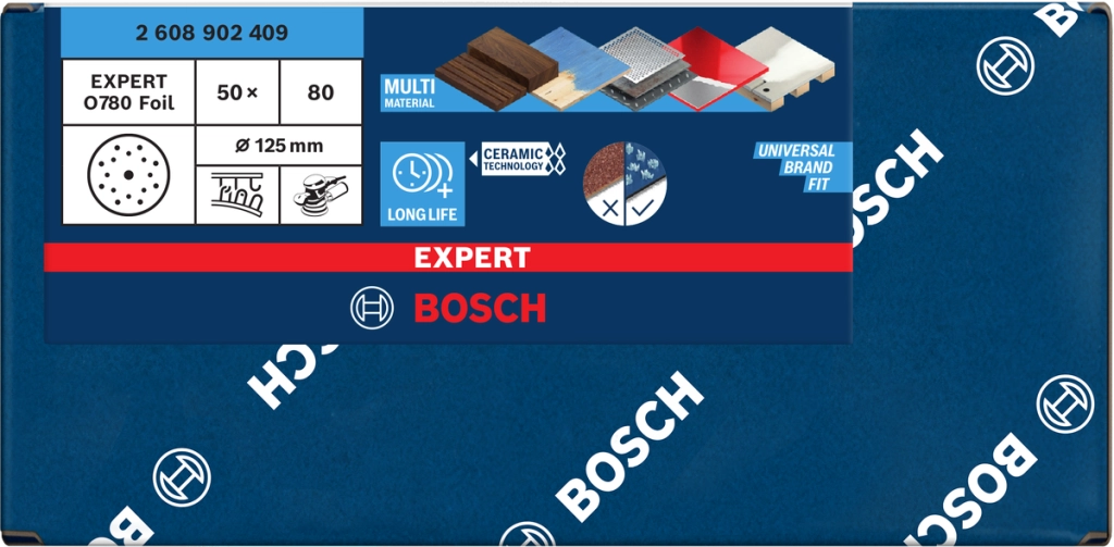 Bosch Expert O780 – Dischi abrasivi grana 80 D.125mm, 50 pezzi