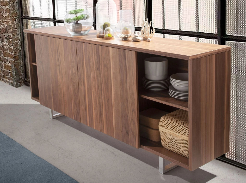 Credenza noce e acciaio cromato