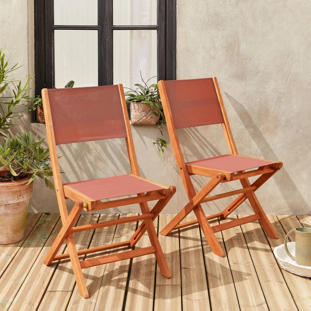Set 2 sedie da giardino pieghevoli in legno, terracotta