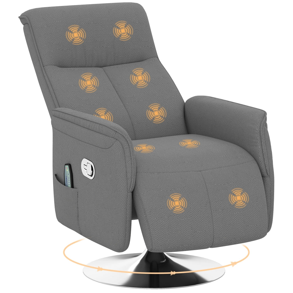 Poltrona relax massaggiante reclinabile girevole ¨C zephmum ¨C grigio 68,5x77x117 cm
