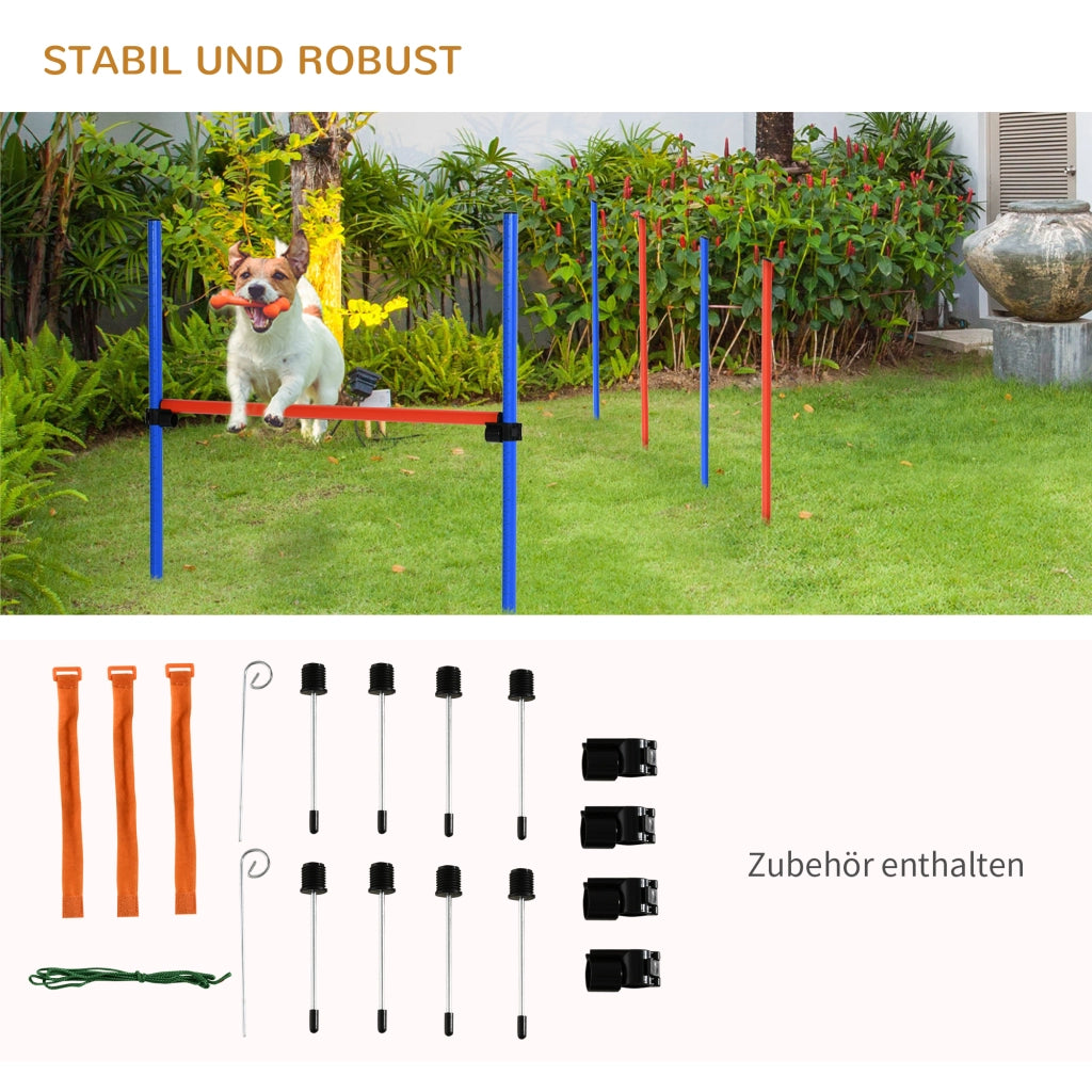 Set Addestramento Agility per Cani 3 in 1 ¨C Xylo ¨C Ostacoli Slalom Cerchio Salto Blu Rosso