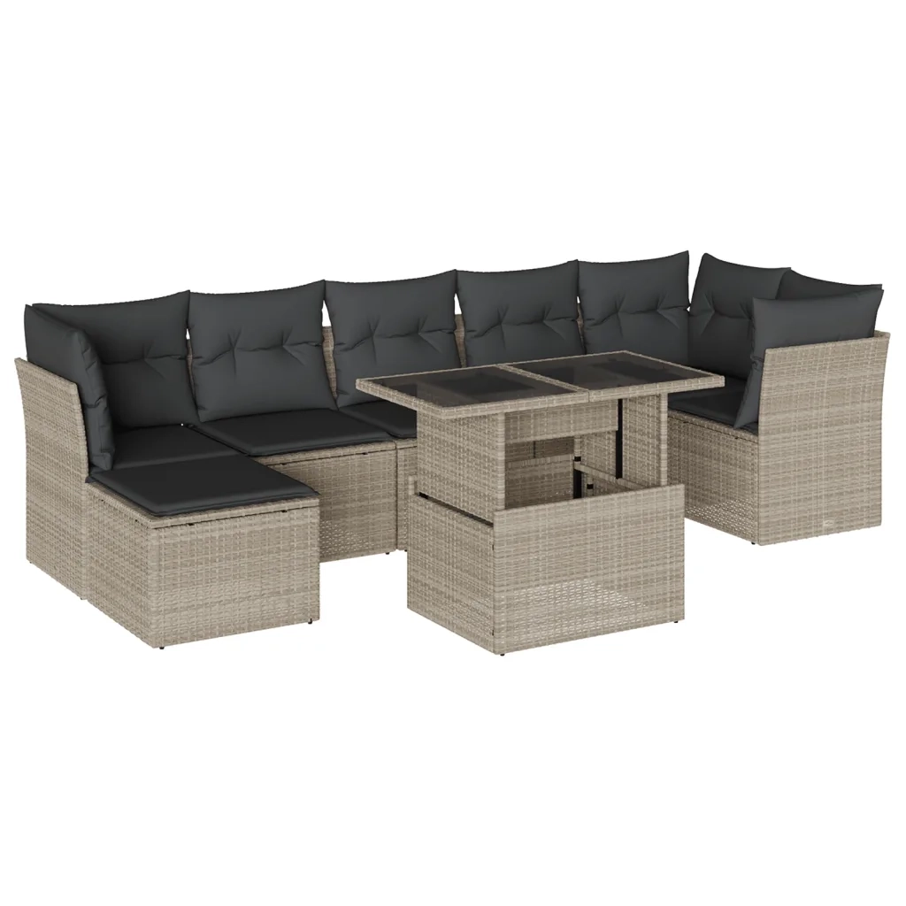 Set Divano da Giardino 8pz con Cuscini Grigio Chiaro Polyrattan