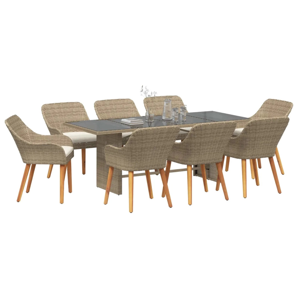Set da Pranzo per Giardino con cuscino 9 pcs Beige polyrattan