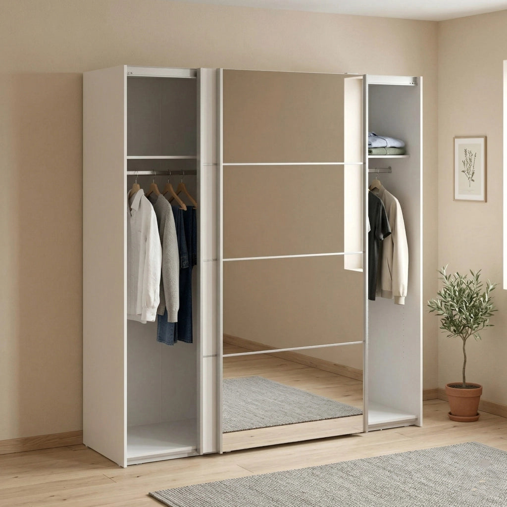 Guardaroba 2 ante Astrée, Mobile camera da letto, Cabina armadio portabiti, Armadio appendiabiti, 182x64 h202 cm, Bianco