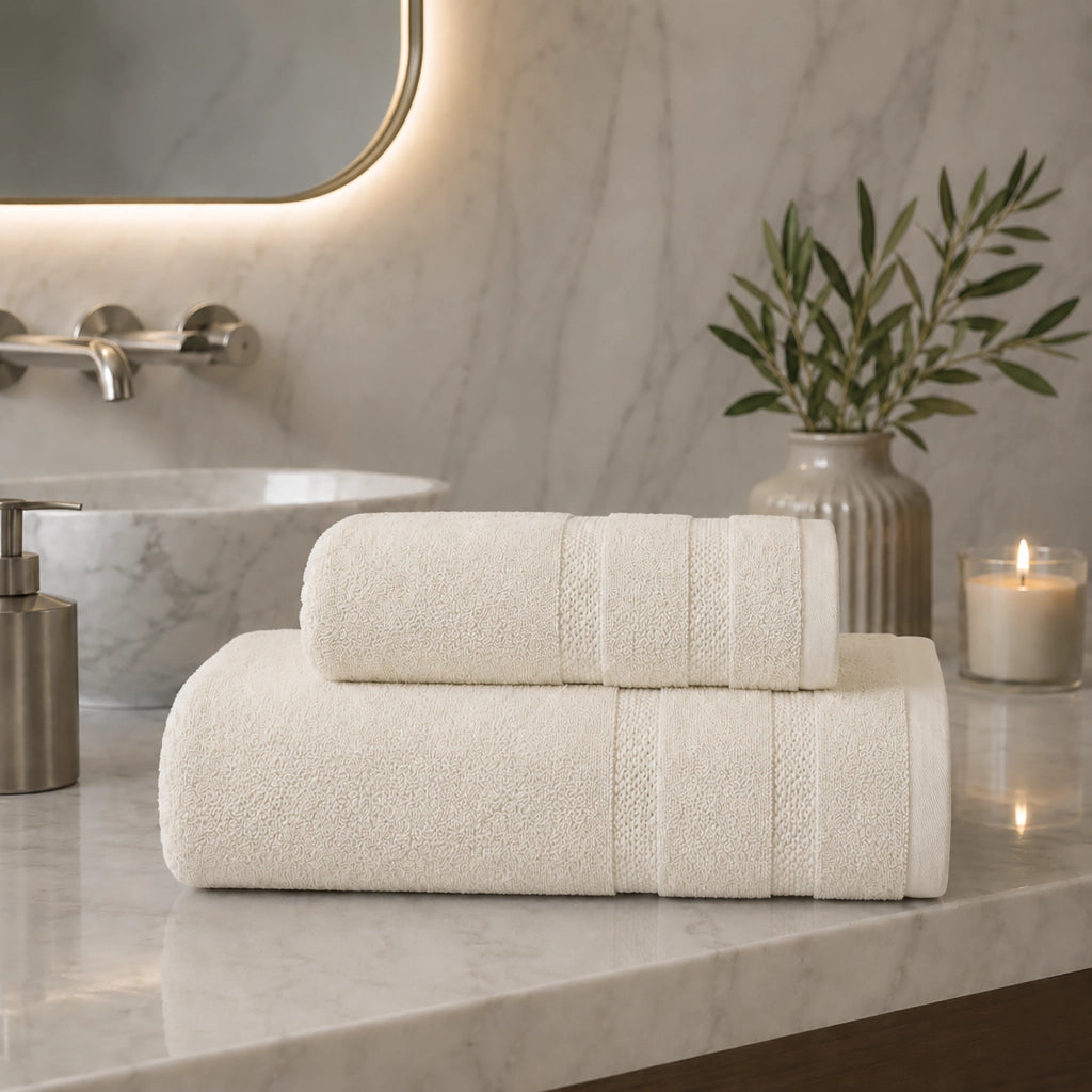 Saleneba, Telo Bagno set di 2 Asciugamano Viso 60x110 cm Asciugamano Ospite 40x60 cm, Bianco Crema