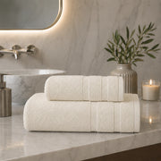 Saleneba, Telo Bagno set di 2 Asciugamano Viso 60x110 cm Asciugamano Ospite 40x60 cm, Bianco Crema