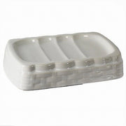 Trade Shop - Porta Sapone Saponetta Stile Vimini Rattan Bianco In Ceramica Arredo Bagno 10349 -