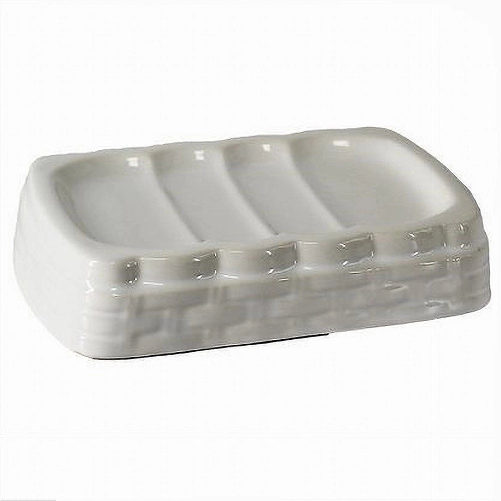 Trade Shop - Porta Sapone Saponetta Stile Vimini Rattan Bianco In Ceramica Arredo Bagno 10349 -